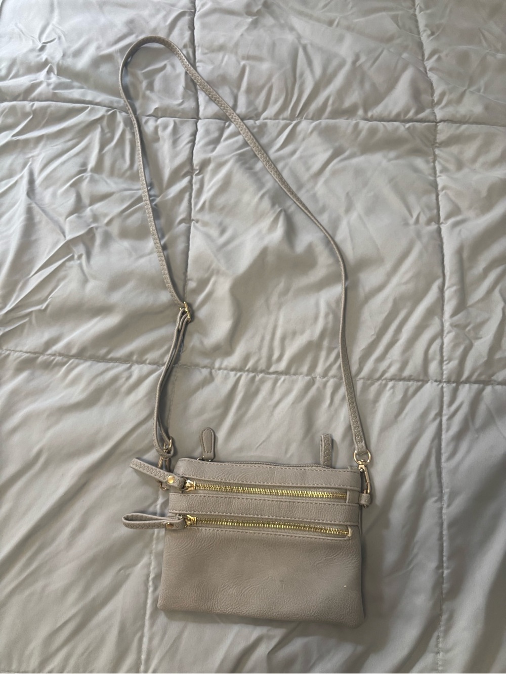 Women's Small Crossbody Bag in Light Gray - Minimal Leather Wristlet
